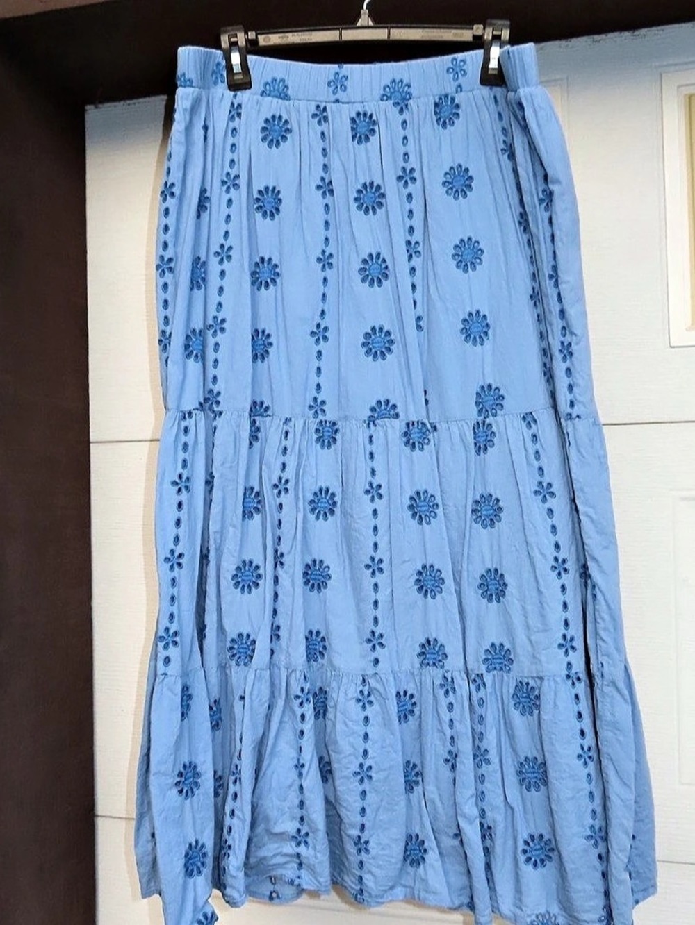 Blue Floral Tiered Maxi Skirt